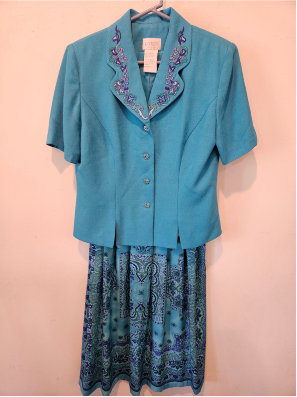 Women's Koret VTG Skirt Set Size 8 Blue Purple Green Blazer and Skirt